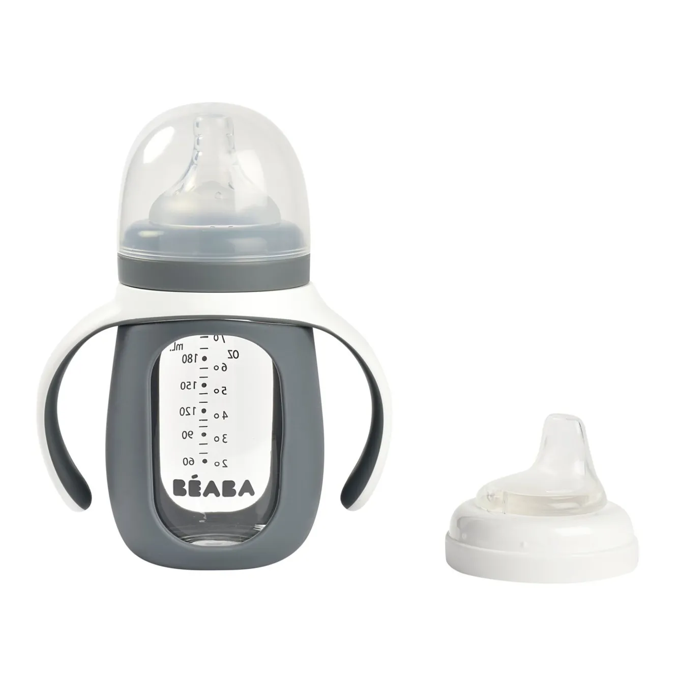 Couverts, Vaisselle Et Bavoirs*BÉABA Biberon Verre D'Apprentissage 210 Ml Mineral Grey