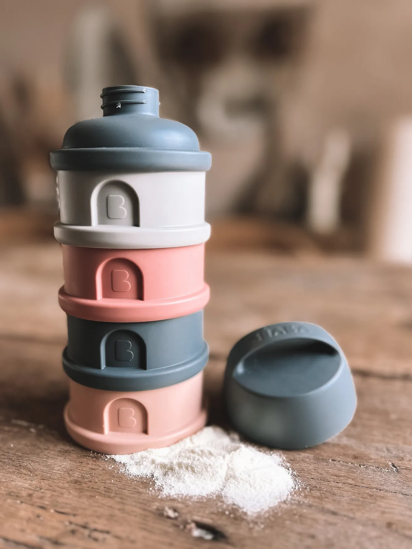 Doseurs De Lait*BÉABA Boite Doseuse 4 Compartiments Mineral Grey /Pink