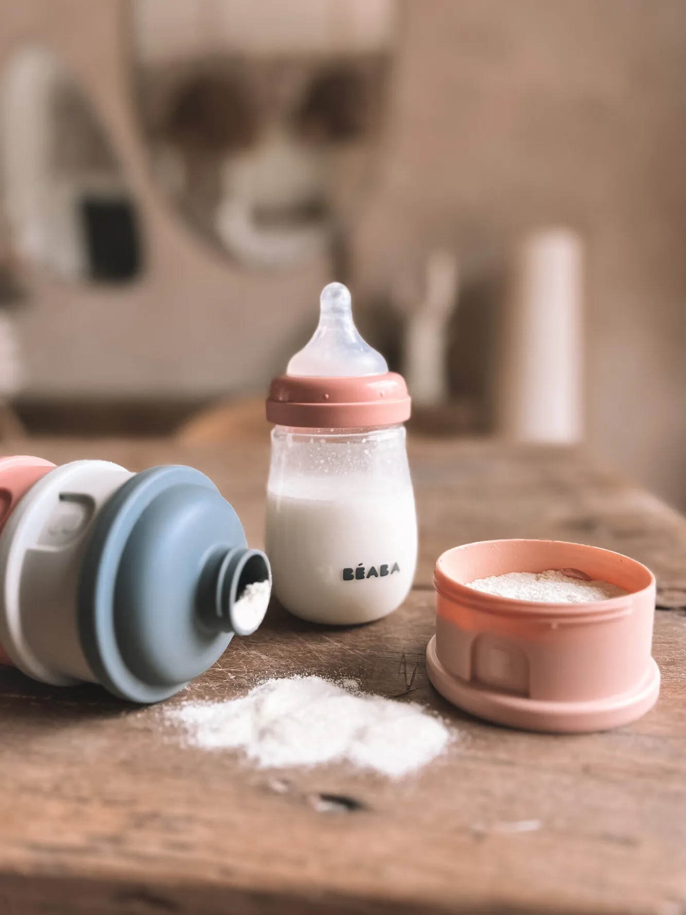Doseurs De Lait*BÉABA Boite Doseuse 4 Compartiments Mineral Grey /Pink