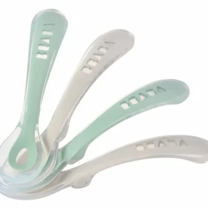 Couverts, Vaisselle Et Bavoirs*BÉABA Lot 4 Cuilleres 2Eme Age Silicone Velvet Grey / Sage Green