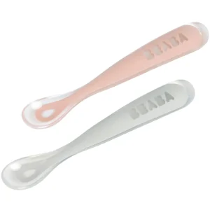 Couverts, Vaisselle Et Bavoirs*BÉABA Lot 2 Cuilleres 1Er Age Silicone + Boite De Transport Grey/P