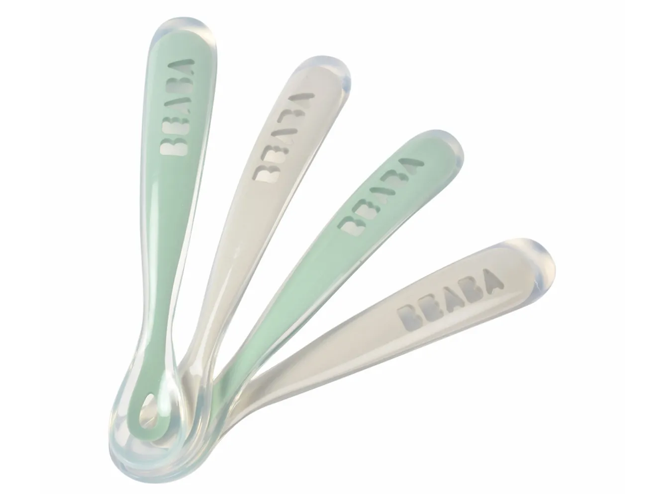 Couverts, Vaisselle Et Bavoirs*BÉABA Lot 4 Cuilleres 1Er Age Silicone Velvet Grey / Sage Green