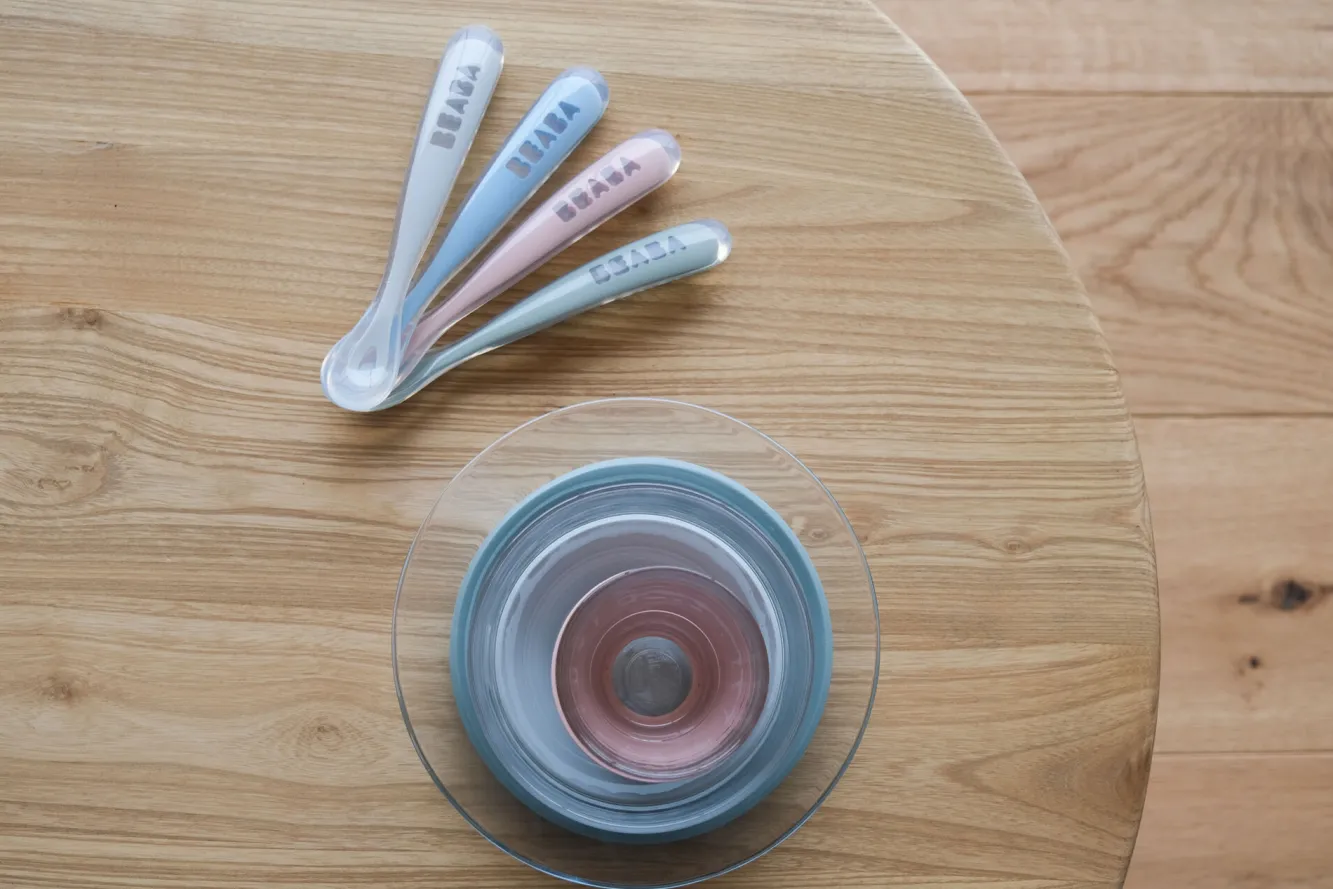 Couverts, Vaisselle Et Bavoirs*BÉABA Lot 4 Cuilleres 1Er Age Silicone Eucaplyptus