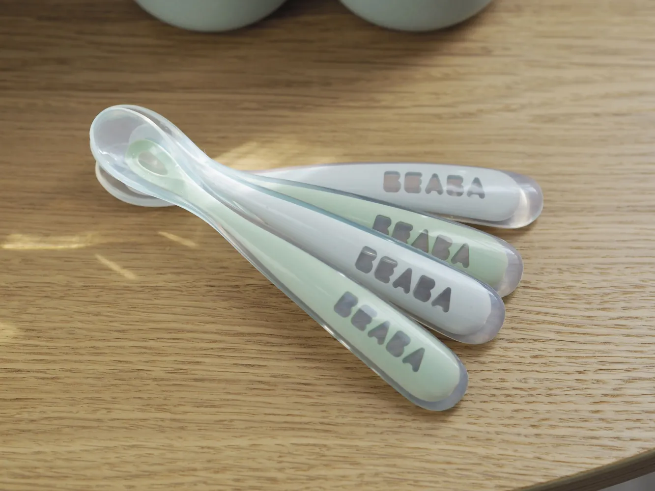 Couverts, Vaisselle Et Bavoirs*BÉABA Lot 4 Cuilleres 1Er Age Silicone Velvet Grey / Sage Green