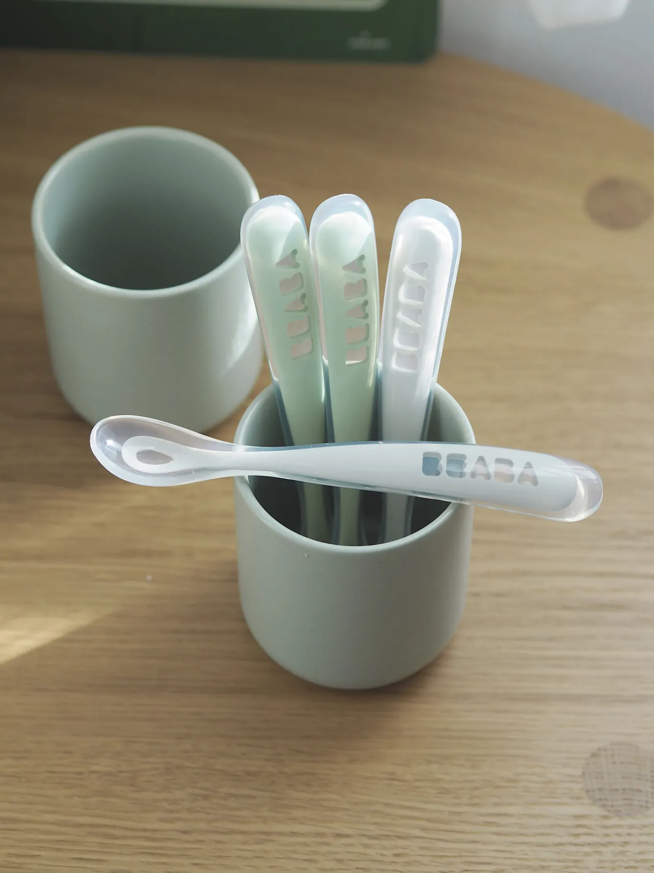 Couverts, Vaisselle Et Bavoirs*BÉABA Lot 4 Cuilleres 1Er Age Silicone Velvet Grey / Sage Green