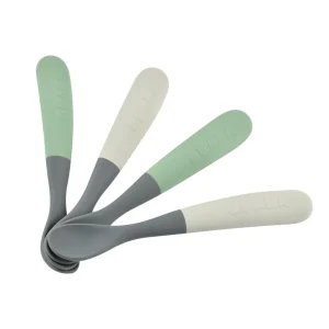 Couverts, Vaisselle Et Bavoirs*BÉABA Lot De 4 Cuilleres 1Er Age Silicone Bi-Ton Mineral