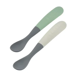 Couverts, Vaisselle Et Bavoirs*BÉABA Lot De 2 Cuilleres 1Er Age Silicone Bi-Ton Mineral
