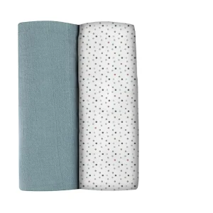Emmaillotage*BÉABA Lot De 2 Langes Xxl En Coton Baltic Blue/Points