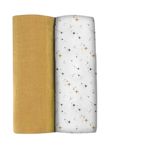 Emmaillotage*BÉABA Lot De 2 Langes Xxl En Coton Honey Yellow/Starry Night
