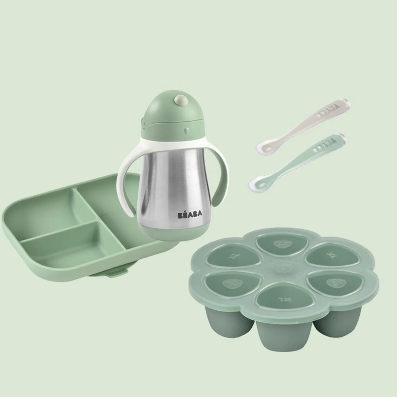 Goûter Sain*BÉABA Pack Mes Premieres Bouchees Sage Green